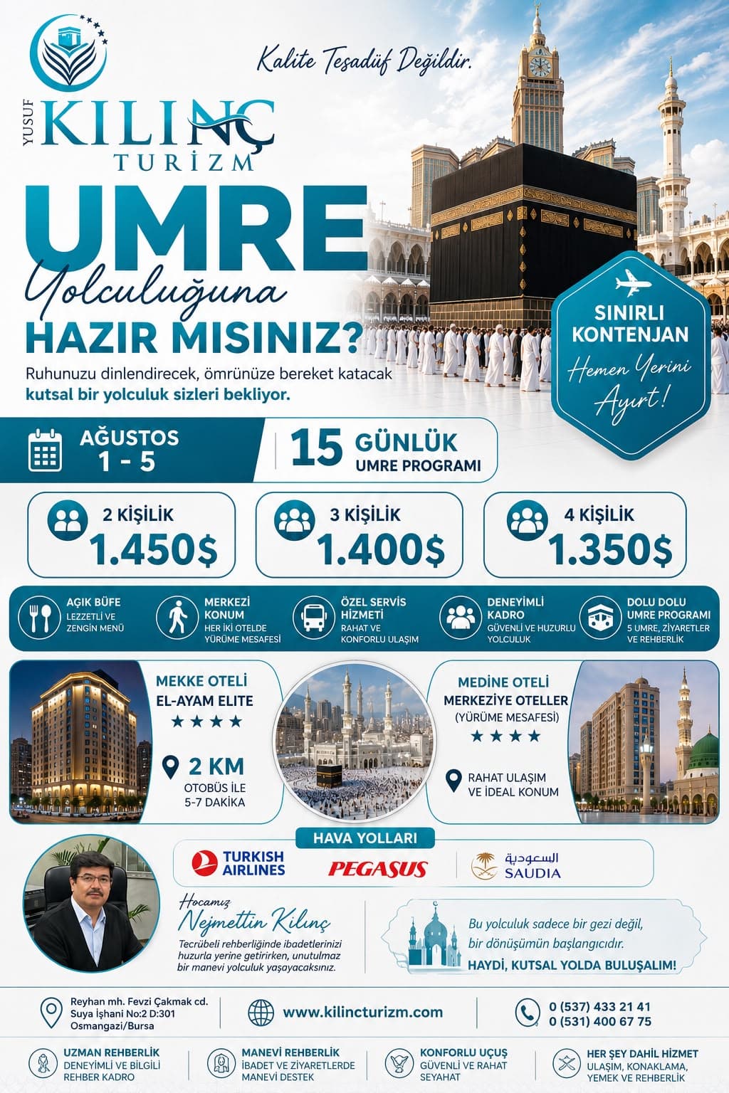 Ağustos 15 Günlük Umre Programı